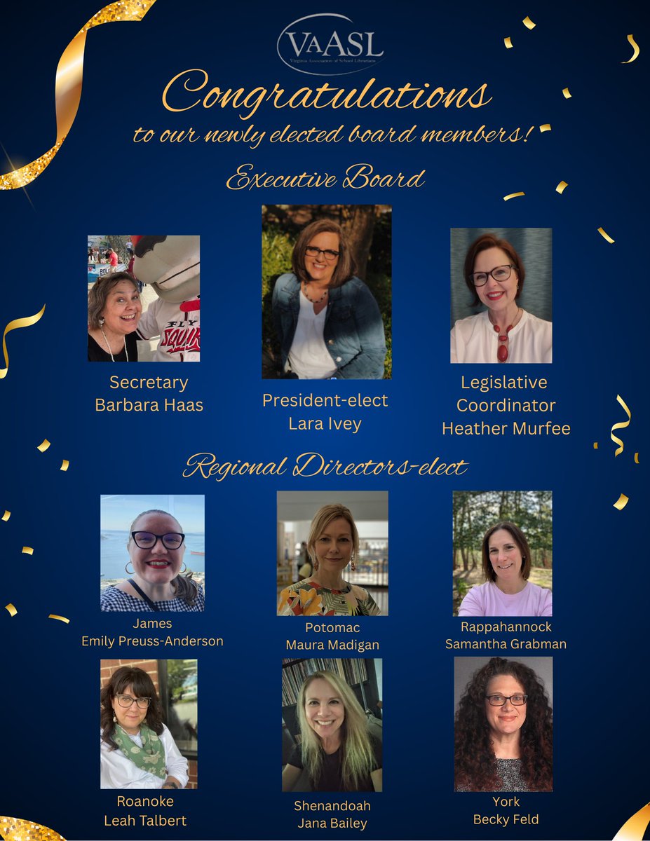 Congratulations to our 2025 VAASL Election Winners. These members will be inducted into their new positions at this November's Annual Conference. Thanks to the members who participated in the election and thanks to the exceptional candidates who accepted their nominations to run.
