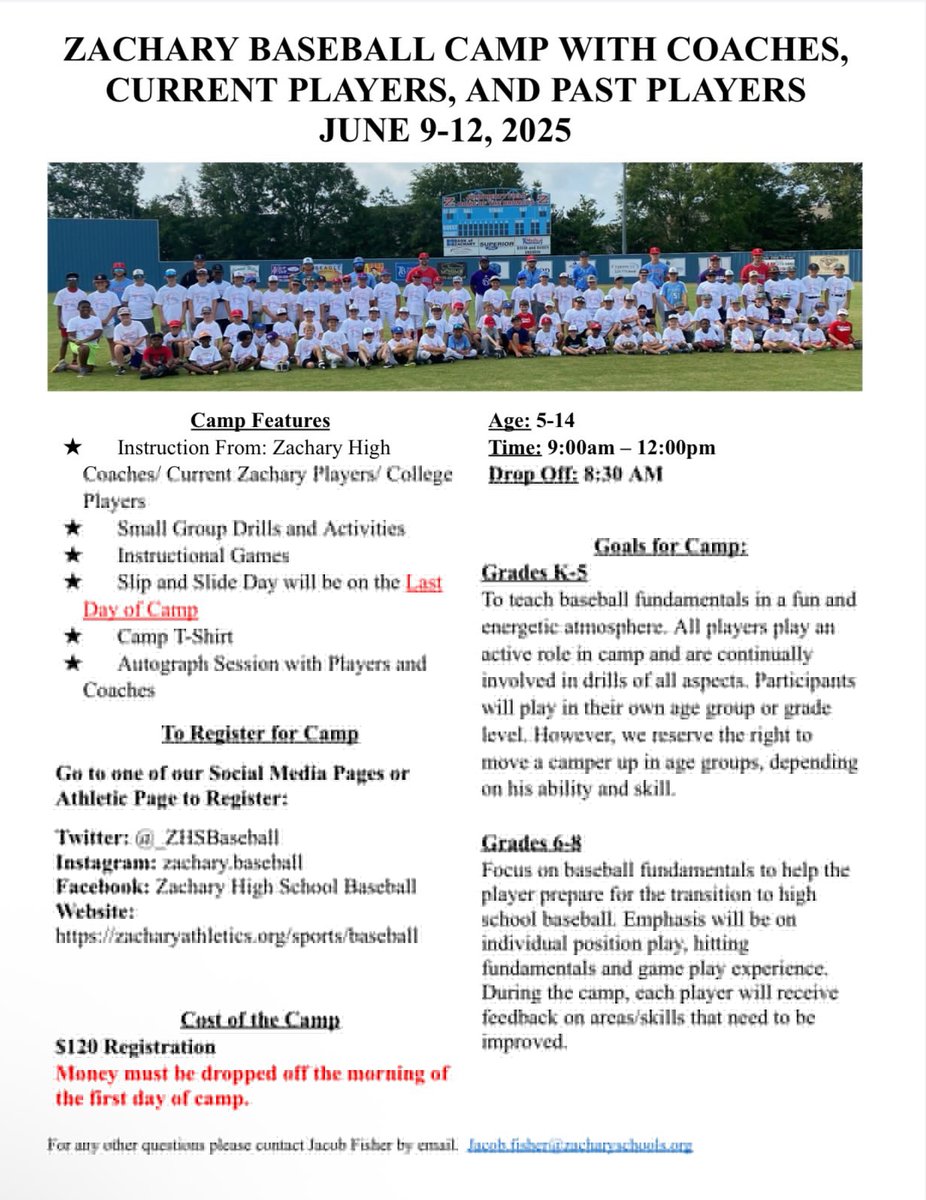 Zachary Baseball (@_zhsbaseball) on Twitter photo Baseball camp is just 21 days away! Don't miss out on this incredible opportunity to improve your skills and have fun. Click the link below to secure your spot today and get ready for an amazing experience! forms.gle/3E51b3t9Bhcb1H… Baseball camp is just 21 days away! Don't miss out on this incredible opportunity to improve your skills and have fun. Click the link below to secure your spot today and get ready for an amazing experience! forms.gle/3E51b3t9Bhcb1H…