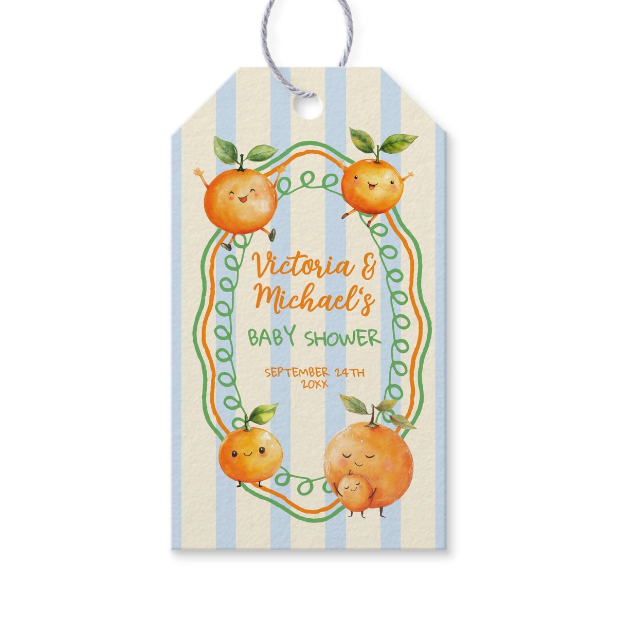 A little cutie is on the way. Say thank you with custom favor tags. 🍊