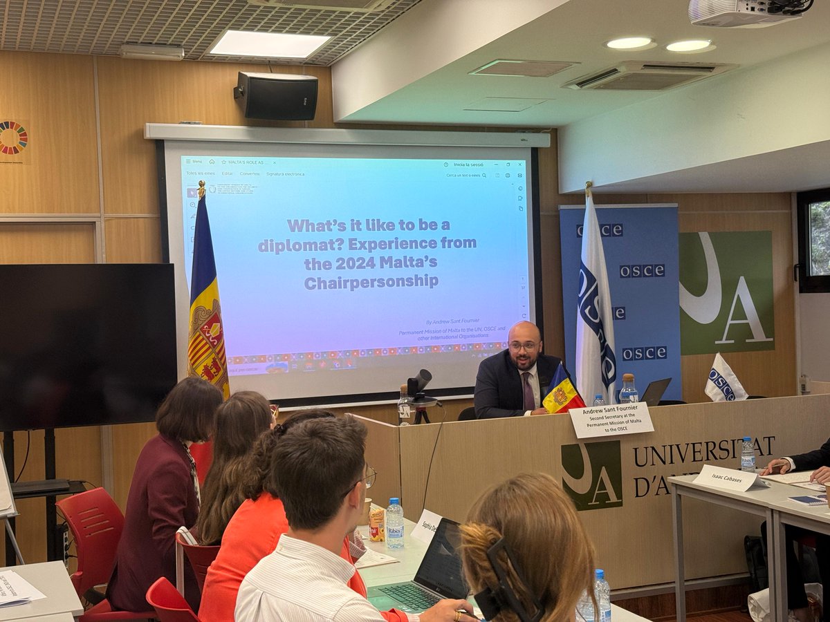 Malta at the OSCE (@osce24mt) on Twitter photo What’s it like to be a diplomat?
At the Model <a href="/OSCE/">OSCE</a> in 🇦🇩, 🇲🇹 met with participants & young diplomats to share insights about 🇲🇹 OSCE Chair in 2024, lessons learned, & a career in #diplomacy.
<a href="/DeputyPMIanBorg/">Ian Borg</a>
<a href="/natmeli/">Natasha Meli Daudey</a> <a href="/MFTMalta/">Ministry for Foreign Affairs and Tourism</a>
🙏 <a href="/UdAndorra/">Universitat d'Andorra</a> <a href="/Andorra_Viena/">Botschaft Andorra</a> What’s it like to be a diplomat?
At the Model <a href="/OSCE/">OSCE</a> in 🇦🇩, 🇲🇹 met with participants & young diplomats to share insights about 🇲🇹 OSCE Chair in 2024, lessons learned, & a career in #diplomacy.
<a href="/DeputyPMIanBorg/">Ian Borg</a>
<a href="/natmeli/">Natasha Meli Daudey</a> <a href="/MFTMalta/">Ministry for Foreign Affairs and Tourism</a>
🙏 <a href="/UdAndorra/">Universitat d'Andorra</a> <a href="/Andorra_Viena/">Botschaft Andorra</a>