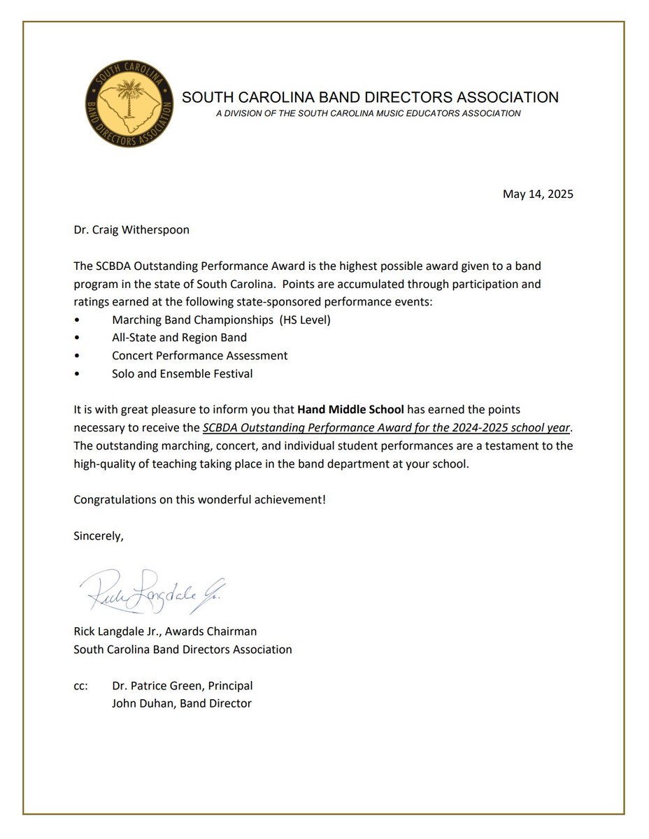 A picture is worth a thousand words—shout out to our amazing Band Scholars for this incredible distinction!
Thank you, Mr. Duhan, for your unwavering commitment and dedication to our Band program. Your guidance continues to inspire excellence!
