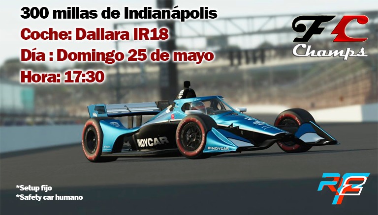 Este domingo celebramos la Indy 300 en F1Champs. Con el coche y circuito oficial, setup fijo y ¡Safety Car humano! No usamos IA ni para el Safety ni para el cartel del evento, que dicen que contamina.

Puedes participar incluso si no eres piloto de la liga.