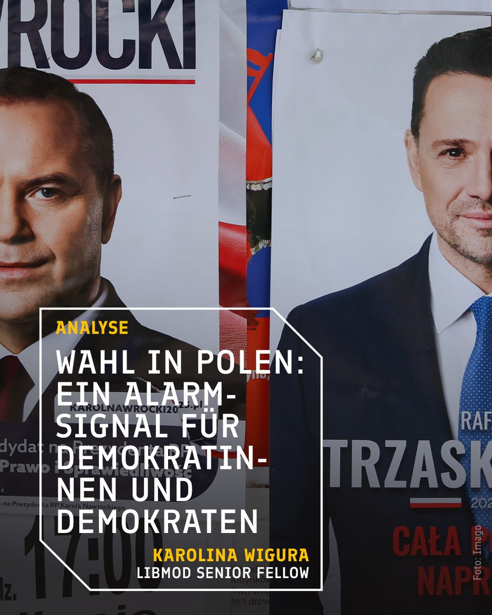 LiberaleModerne's tweet image. 🇵🇱 Die Ergebnisse der ersten Runde der Präsidentschaftswahlen in #Polen sollten die Unterstützerinnen und Unterstützer der liberalen Demokratie gleichermaßen beunruhigen wie mobilisieren. #LibMod Senior Fellow @KarolinaWigura analysiert für uns die aktuelle Lage.

➡️…