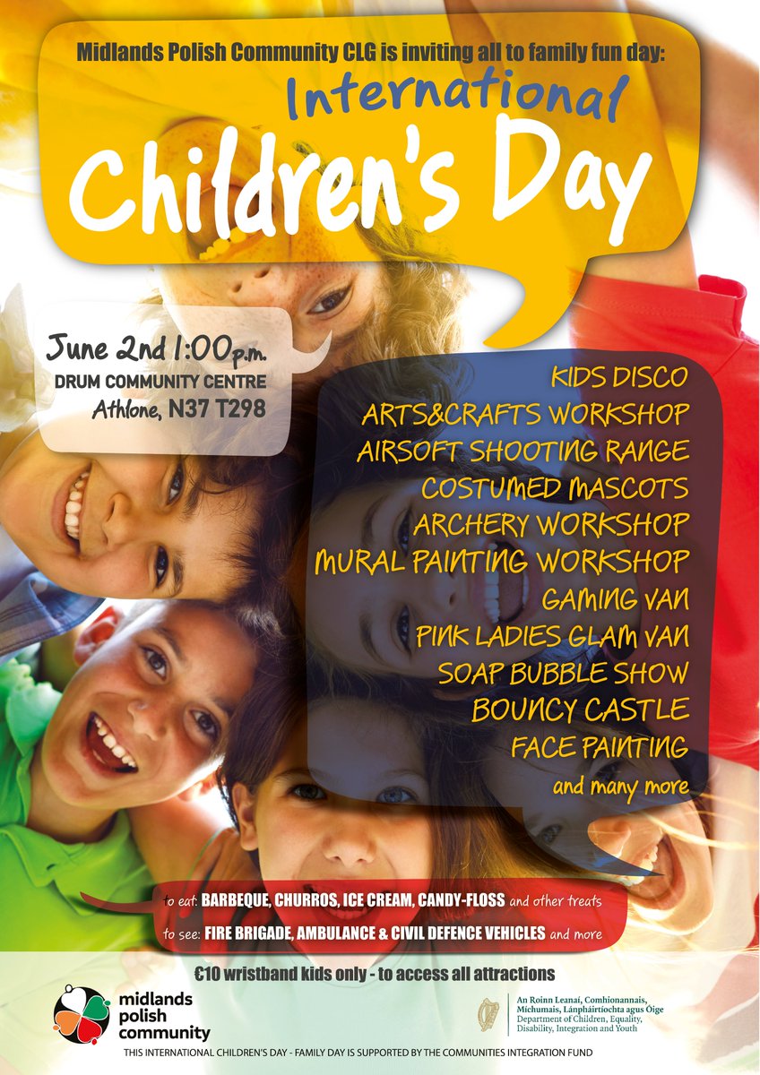 MidlandsPolCom's tweet image. Everyone is welcome to International Children&apos;s Day 2025 in Drum Community Centre, Athlone. This project is supported by Community Integration Fund from the @DeptCDE Sincere thanks for the support!