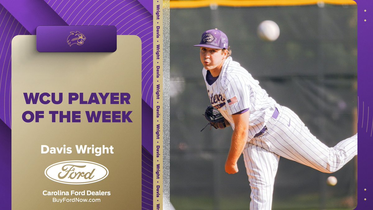 Western Carolina Athletics (@catamounts) on Twitter photo Our WCU Player of the Week presented by <a href="/localforddealer/">Carolina Ford Dealers</a> is Davis Wright of <a href="/CatamountBSB/">Western Carolina Baseball</a> !
Wright tallied a career-high 11 strikeouts on Friday against UNCG as part of the Catamounts final series win of the 2025 regular season. Wright and the Catamounts enter the <a href="/SoConSports/">The Southern Conference</a> Our WCU Player of the Week presented by <a href="/localforddealer/">Carolina Ford Dealers</a> is Davis Wright of <a href="/CatamountBSB/">Western Carolina Baseball</a> !
Wright tallied a career-high 11 strikeouts on Friday against UNCG as part of the Catamounts final series win of the 2025 regular season. Wright and the Catamounts enter the <a href="/SoConSports/">The Southern Conference</a>