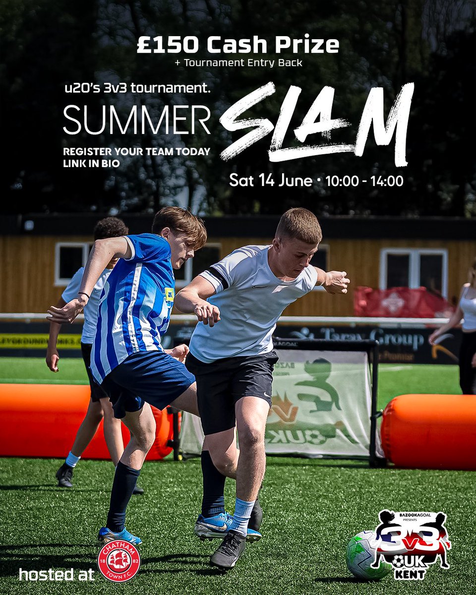 3v3UK Kent (@3v3ukkent) on Twitter photo 3V3 SUMMERSLAM TOURNAMENT! ๐
CASH PRIZE OF ยฃ150 + ENTRY FEE BACK TO THE WINNERS! ๐
Sign up to our U20โs 3v3 Tournament โ hosted at the Bauvill on Sat 14th June! ๐ค
๐ Teams of 3-4
๐ Ages 16-20
๐ ยฃ30 Entry
WHOโS THE BEST IN KENT? ๐
Register ๐ form.jotform.com/251193289501356 3V3 SUMMERSLAM TOURNAMENT! ๐
CASH PRIZE OF ยฃ150 + ENTRY FEE BACK TO THE WINNERS! ๐
Sign up to our U20โs 3v3 Tournament โ hosted at the Bauvill on Sat 14th June! ๐ค
๐ Teams of 3-4
๐ Ages 16-20
๐ ยฃ30 Entry
WHOโS THE BEST IN KENT? ๐
Register ๐ form.jotform.com/251193289501356
