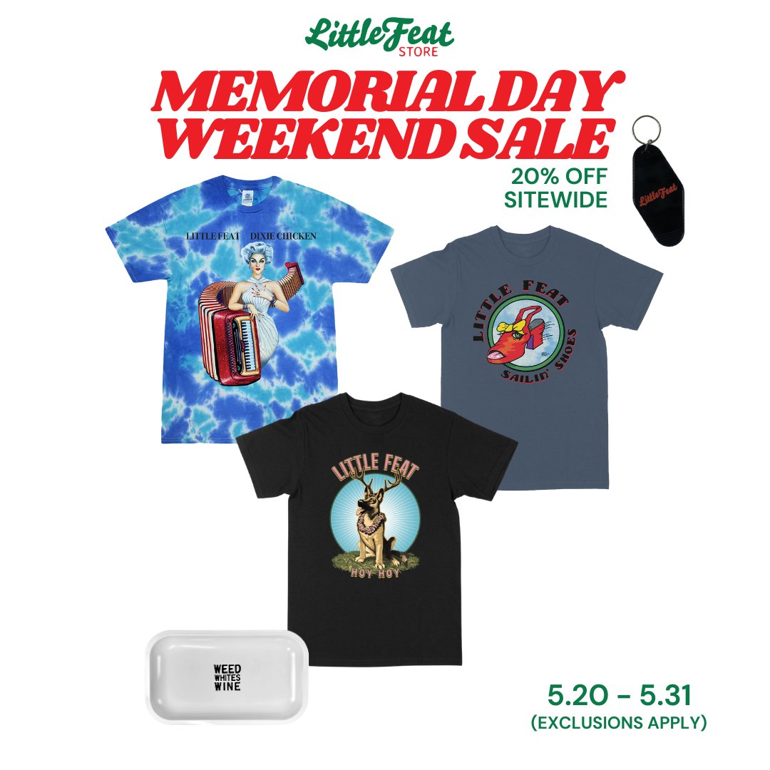 There’s a Memorial Day Sale at the Little Feat Webstore. All items are 20% off except music! themerchcollective.com/collections/li…