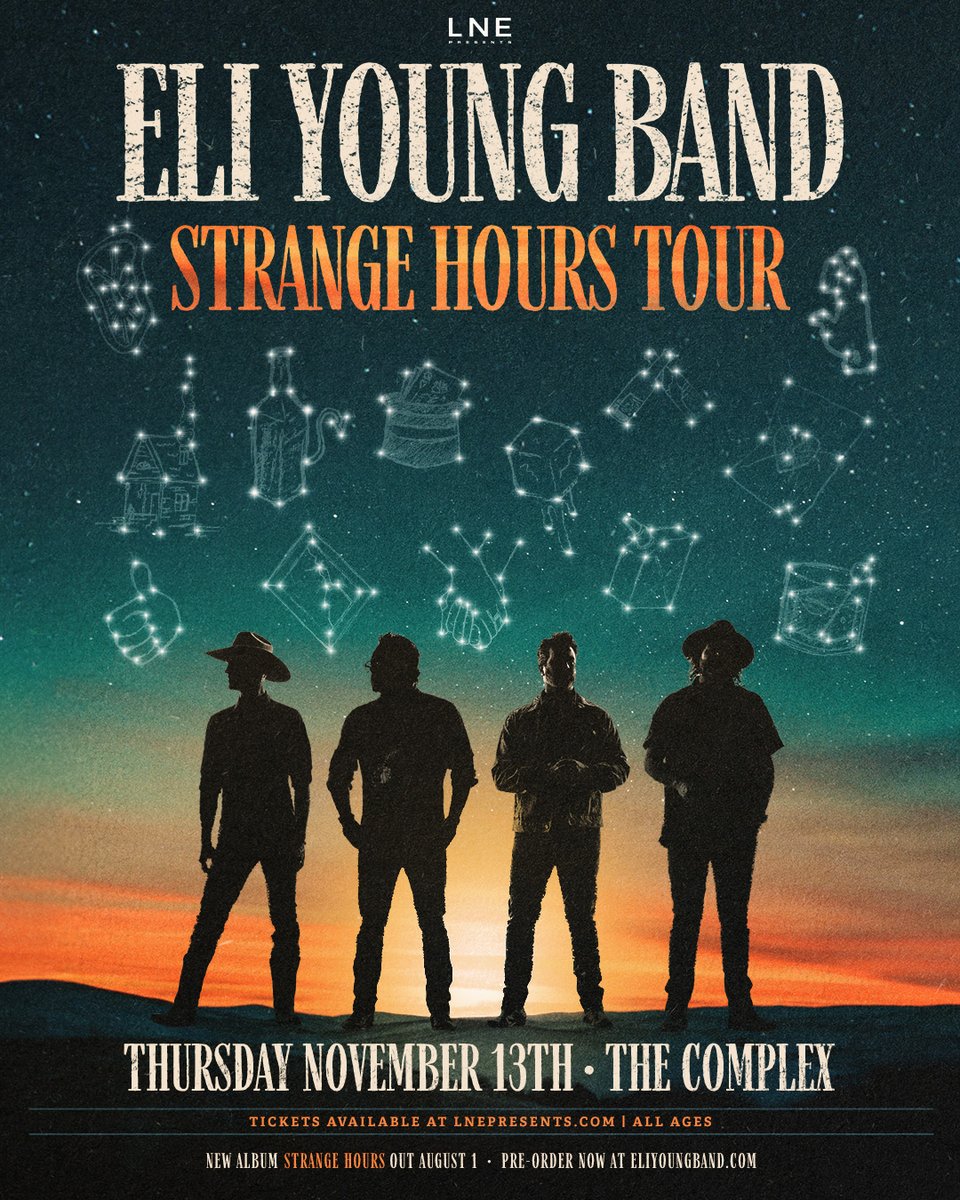 lnepresents's tweet image. NEW SHOW✨

@EliYoungBand is coming to @ComplexSLC on the Strange Hours Tour! 

🎸Save the date &amp;amp; see them LIVE on stage in SLC this winter.

Tickets On Sale FRI @ 10AM MT🎫 LNEPresents.com 

#LNE #ComplexSLC #EliYoungBand