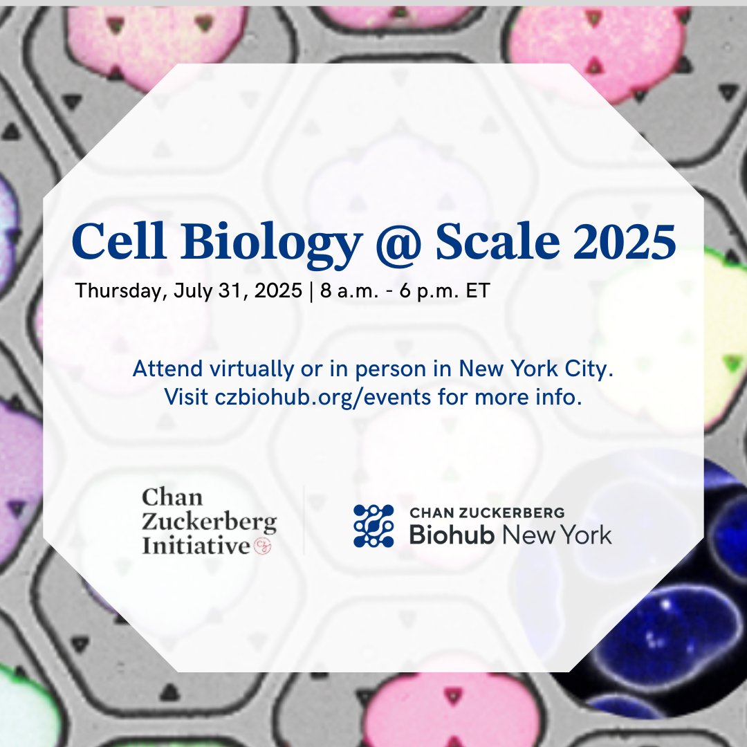 Chan Zuckerberg Biohub Network (@czbiohub) on Twitter photo It’s time again for Cell Biology at Scale (CB@S), an annual gathering for researchers from diverse disciplines to share ideas on how new technologies can transform #cellbiology!
Co-hosted by #CZBiohubNY & <a href="/ChanZuckerberg/">Chan Zuckerberg Initiative</a>.
Learn more and register:
czbiohub.org/events/cell-bi… It’s time again for Cell Biology at Scale (CB@S), an annual gathering for researchers from diverse disciplines to share ideas on how new technologies can transform #cellbiology!
Co-hosted by #CZBiohubNY & <a href="/ChanZuckerberg/">Chan Zuckerberg Initiative</a>.
Learn more and register:
czbiohub.org/events/cell-bi…
