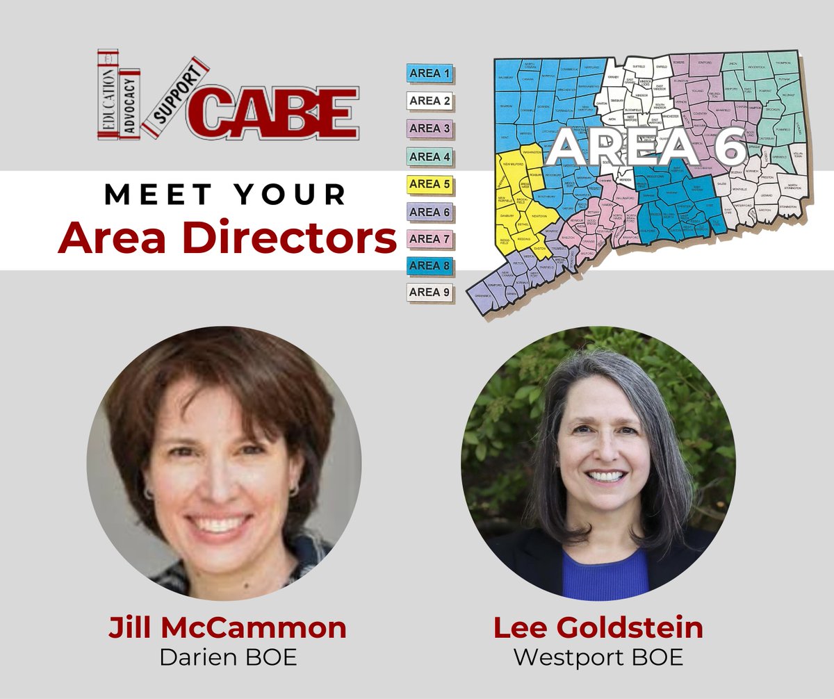 Meet your CABE Area 6 Directors! Jill McCammon, Darien BOE, and Lee Goldstein, Westport BOE. 

For more information, visit: ow.ly/lcf750VV00V