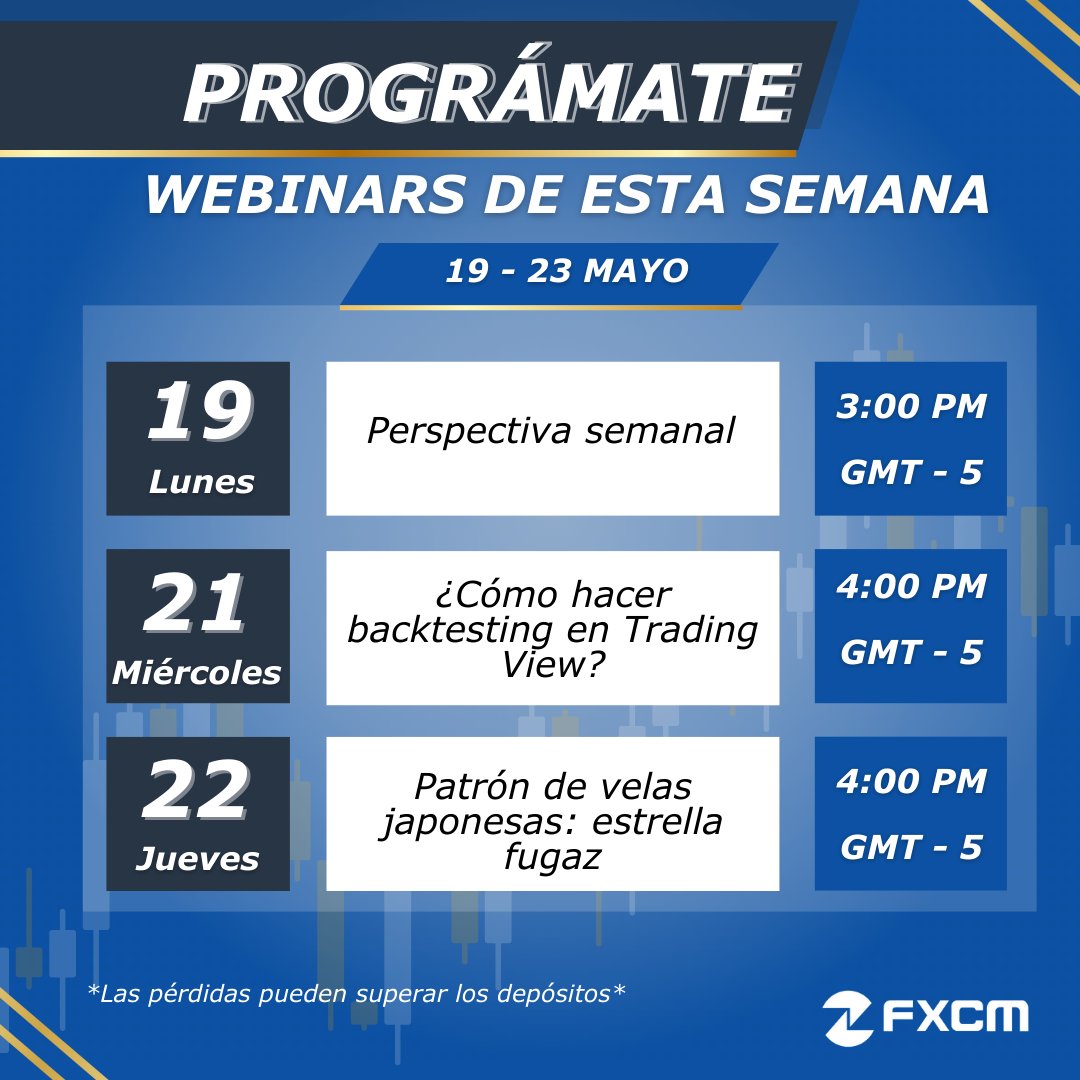 ¿Buscas dominar el análisis técnico o entender mejor el mercado?

Nuestros expertos te guiarán paso a paso en los webinars de esta semana.

Síguenos en YouTube 👉 FXCM Español (@FXCMEspañol).

#FXCM #webinars #trading #finanzas #expertos

Las pérdidas pueden super los depósitos.
