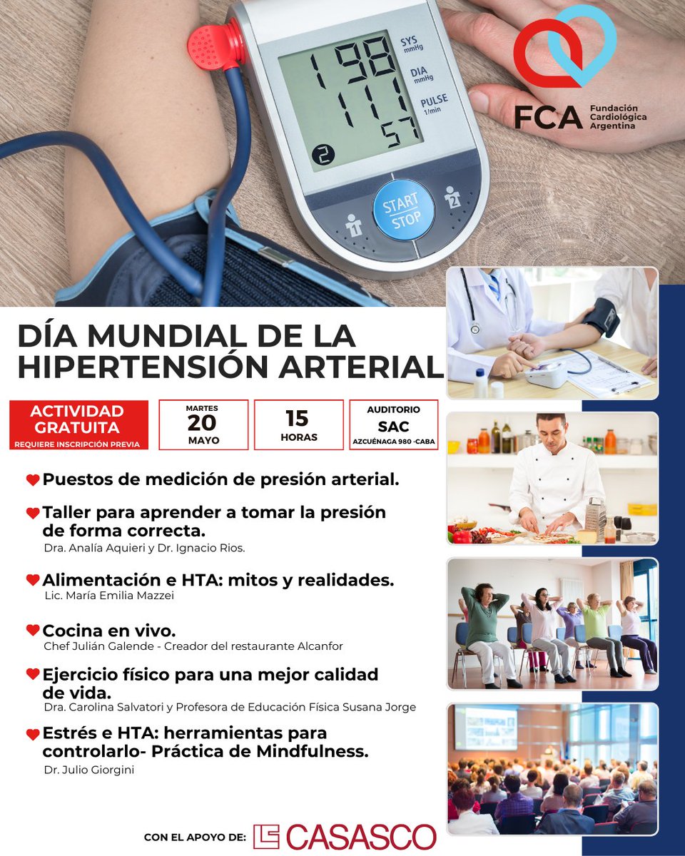 🔵Evento en el marco del Día Mundial de la Hipertensión Arterial

📌 20 de mayo -  19 h - Azcuénaga 980 (CABA)

✅Actividad gratuita- Requiere inscripción previa

📌Más información 👉🔗 fundacioncardiologica.org/971-Evento-en-…