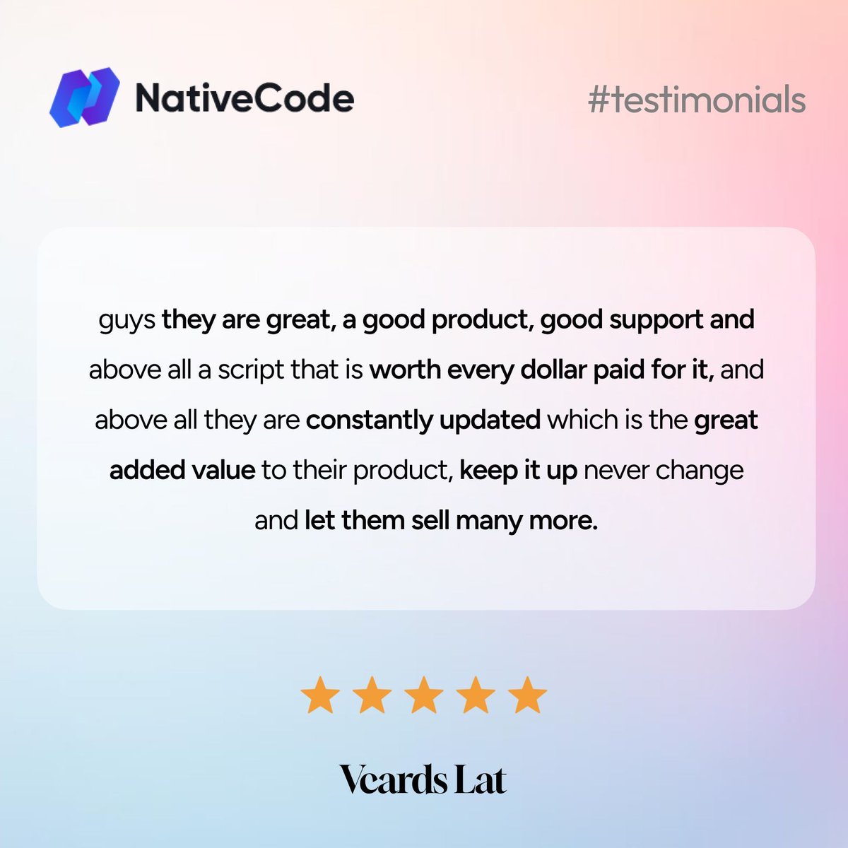 NativeCodeIn's tweet image. 💫 Today's Dose of Positivity from our end! 🤩
🔗 Check our GoBiz vCard Script here - cutt.ly/8rpOYCJZ
#SaaS #NativeCode #ClientFeedback