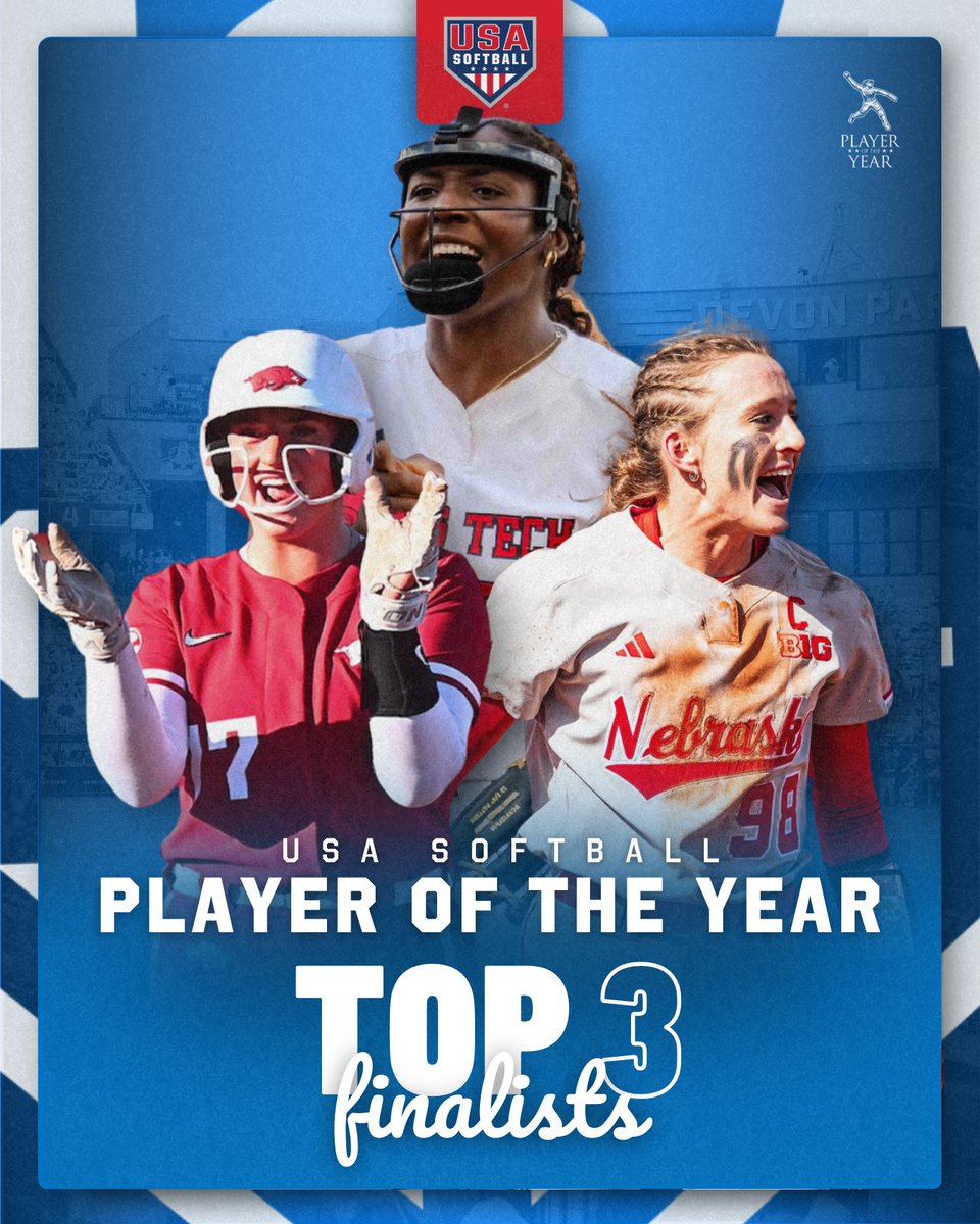 USA Softball (@usasoftball) on Twitter photo 𝗧𝗵𝗲 𝗙𝗶𝗻𝗮𝗹 𝟯. 🔥
Your Top 3 Finalists for the 2025 #USASoftball Collegiate Player of the Year!
⭐️ Jordy Bahl – <a href="/HuskerSoftball/">Nebraska Softball</a>
⭐️ NiJaree Canady – <a href="/TexasTechSB/">Texas Tech Softball</a>
⭐️ Bri Ellis – <a href="/RazorbackSB/">Arkansas Softball</a>
𝙁𝙪𝙡𝙡 𝙧𝙚𝙡𝙚𝙖𝙨𝙚 » go.usasoftball.com/25poy3 𝗧𝗵𝗲 𝗙𝗶𝗻𝗮𝗹 𝟯. 🔥
Your Top 3 Finalists for the 2025 #USASoftball Collegiate Player of the Year!
⭐️ Jordy Bahl – <a href="/HuskerSoftball/">Nebraska Softball</a>
⭐️ NiJaree Canady – <a href="/TexasTechSB/">Texas Tech Softball</a>
⭐️ Bri Ellis – <a href="/RazorbackSB/">Arkansas Softball</a>
𝙁𝙪𝙡𝙡 𝙧𝙚𝙡𝙚𝙖𝙨𝙚 » go.usasoftball.com/25poy3