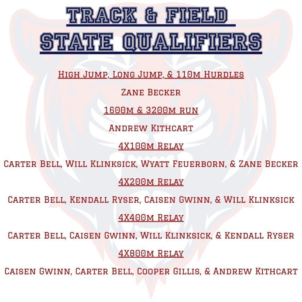 PrincipalRhhs's tweet photo. The Rich Hill Track team has qualified for State in 9 events!  Be on the lookout for more information regarding the state meet in Jefferson City.
Good luck to our Track &amp; Field Tigers!!! https://t.co/D9tBzKDHd2