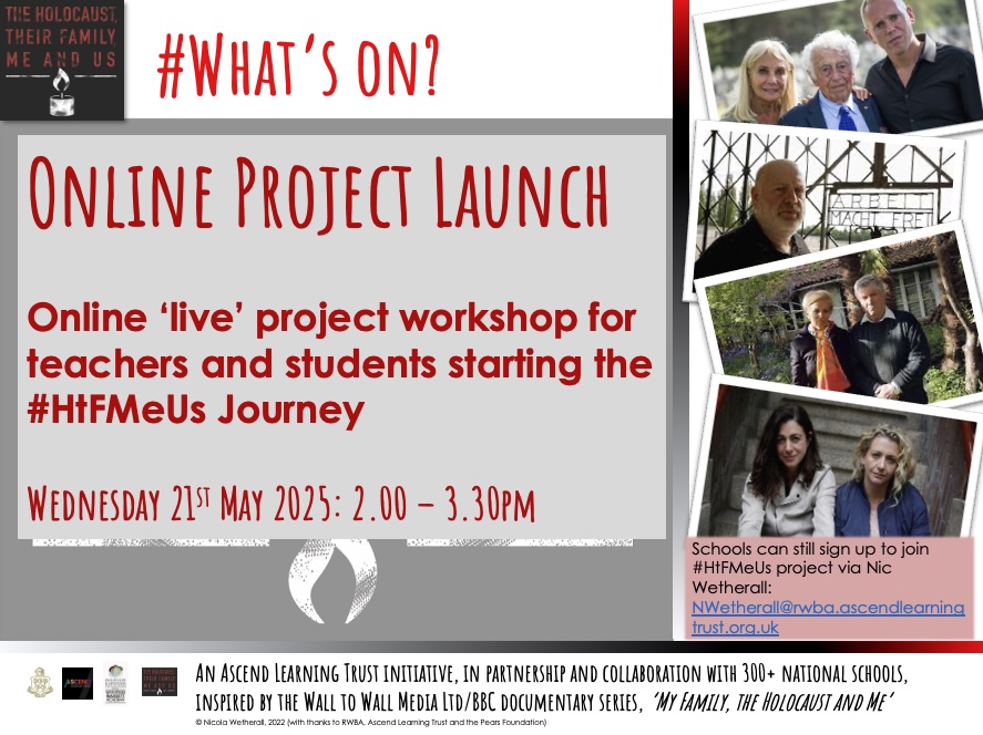 RWBAHolocaust (@rwbaholocaust) on Twitter photo Our next #HtFMeUs launch for schools - the online workshop beginning the journey is 21 May, 2pm.
We look forward to welcoming new schools, & new alumni cohorts to our project family.
RT
<a href="/FranklinGrimsby/">Franklin Sixth Form College</a> <a href="/PassmoresAc/">Passmores Academy</a> <a href="/StewardsAcademy/">Stewards Academy</a>
<a href="/FphsHistory/">FPHSHistory</a> <a href="/laurammorgan/">Laura Morgan</a> <a href="/DTownsendNUSA/">DTownsend</a> Our next #HtFMeUs launch for schools - the online workshop beginning the journey is 21 May, 2pm.
We look forward to welcoming new schools, & new alumni cohorts to our project family.
RT
<a href="/FranklinGrimsby/">Franklin Sixth Form College</a> <a href="/PassmoresAc/">Passmores Academy</a> <a href="/StewardsAcademy/">Stewards Academy</a>
<a href="/FphsHistory/">FPHSHistory</a> <a href="/laurammorgan/">Laura Morgan</a> <a href="/DTownsendNUSA/">DTownsend</a>