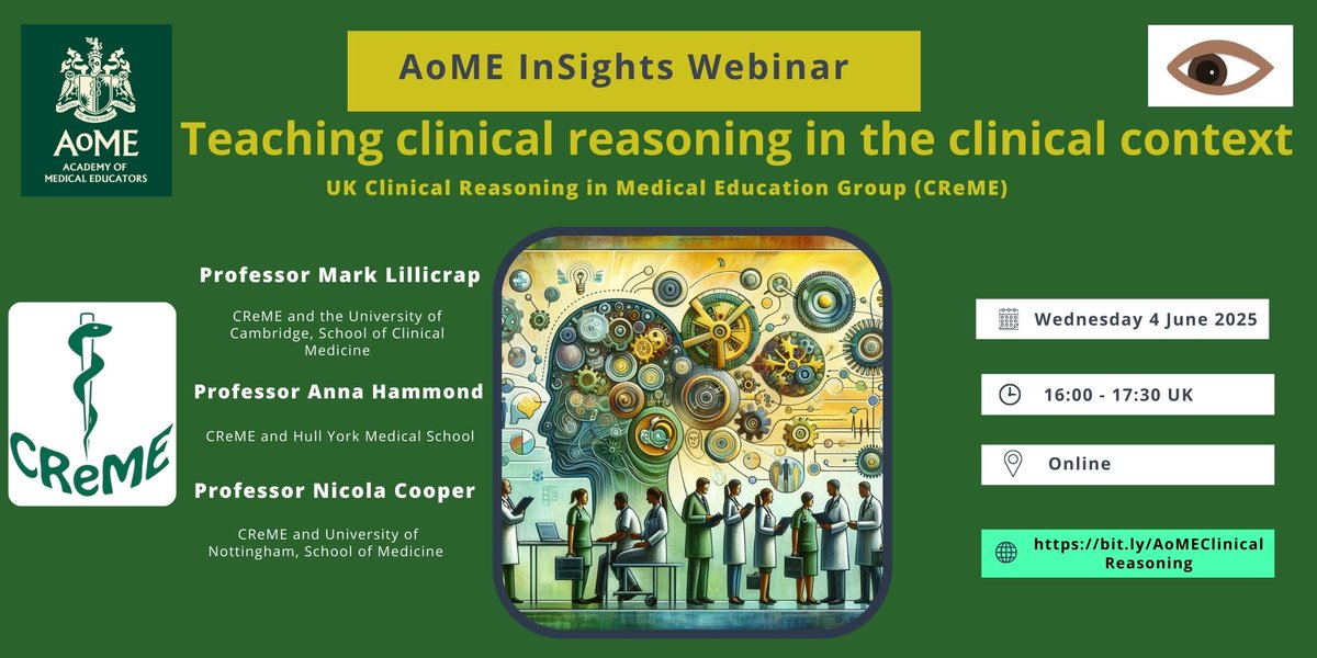Medical Educators (@medicaleducator) on Twitter photo Our next AoME Insights webinar focuses on ๐๐๐๐๐ก๐ข๐ง๐ ๐๐ฅ๐ข๐ง๐ข๐๐๐ฅ ๐ซ๐๐๐ฌ๐จ๐ง๐ข๐ง๐ ๐ข๐ง ๐ญ๐ก๐ ๐๐ฅ๐ข๐ง๐ข๐๐๐ฅ ๐๐จ๐ง๐ญ๐๐ฑ๐ญ. ๐๐๐๐ง๐๐ฌ๐๐๐ฒ ๐ ๐๐ฎ๐ง๐, ๐๐:๐๐-๐๐:๐๐ (๐๐). Full information and registration: bit.ly/AoMEClinicalReโฆ Our next AoME Insights webinar focuses on ๐๐๐๐๐ก๐ข๐ง๐ ๐๐ฅ๐ข๐ง๐ข๐๐๐ฅ ๐ซ๐๐๐ฌ๐จ๐ง๐ข๐ง๐ ๐ข๐ง ๐ญ๐ก๐ ๐๐ฅ๐ข๐ง๐ข๐๐๐ฅ ๐๐จ๐ง๐ญ๐๐ฑ๐ญ. ๐๐๐๐ง๐๐ฌ๐๐๐ฒ ๐ ๐๐ฎ๐ง๐, ๐๐:๐๐-๐๐:๐๐ (๐๐). Full information and registration: bit.ly/AoMEClinicalReโฆ