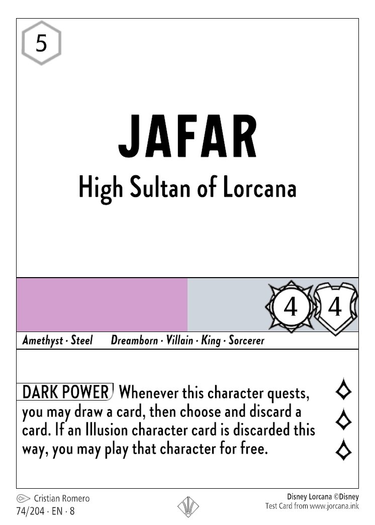 JorcanaInk's tweet image. All #Lorcana Reign of Jafar test cards are on jorcana.ink ready for playtesting!  Cheers everyone and don't forget to support your local game store!

Huge shoutout to @VforV93, @Louiedp3, and Black Cheval for helping out with all the data!