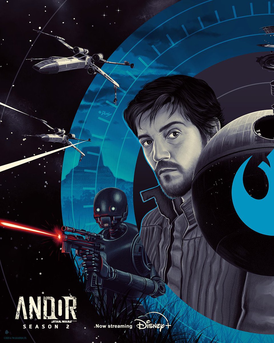 Doaly's tweet image. Thrilled to share my poster set for @andorofficial season 2, I got to work on season 1 so it’s a joy to return and make more art for this remarkable show.
Thank you to the team at @starwars and @PosterPosse for the project.