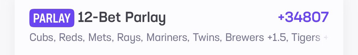 makeawishbet's tweet image. Just trying to make 300x profit. Why not give it a try. A parlay with the result of every MLB game today. 12 games=12 legs to this bet. #HardRockBet