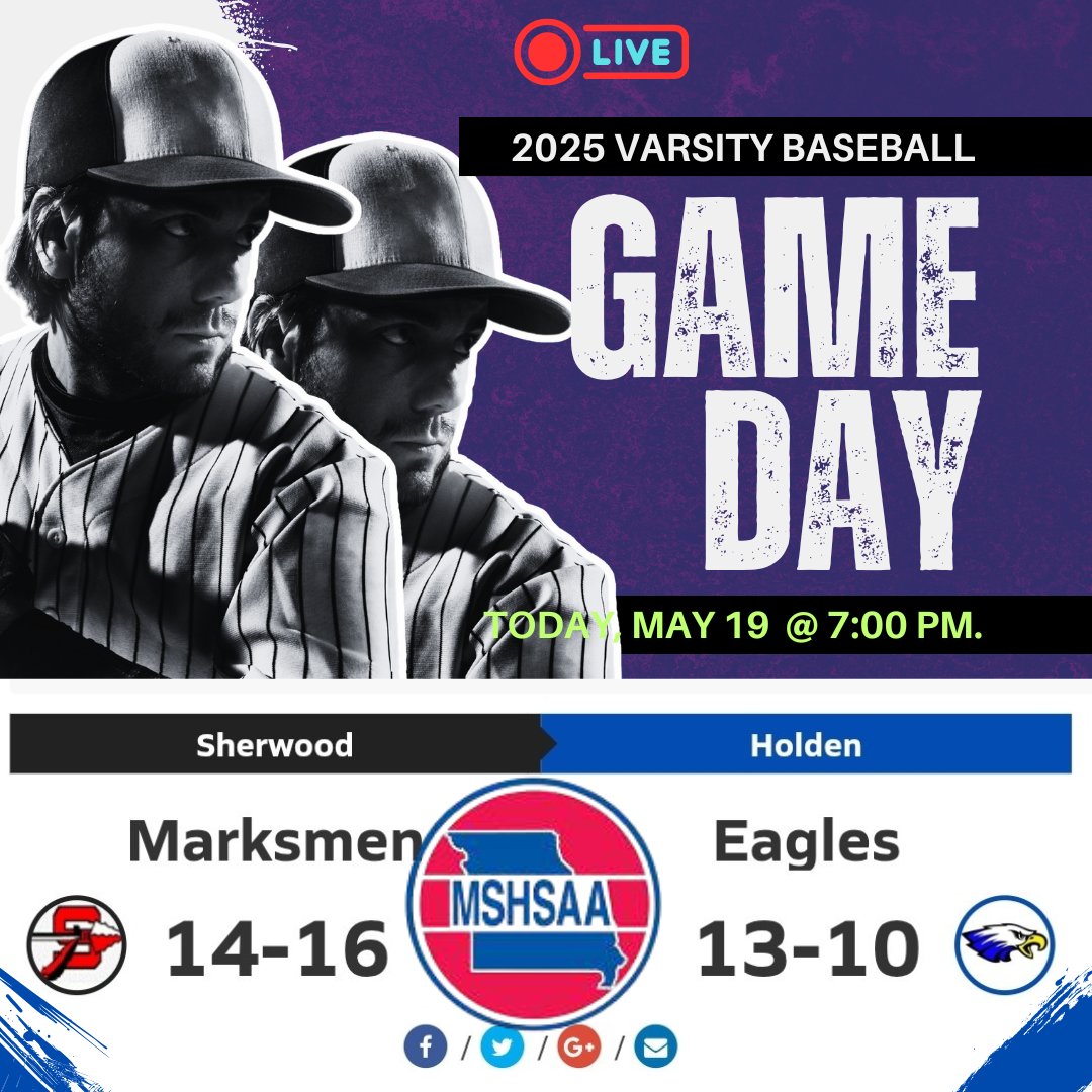 🔥𝙂𝘼𝙈𝙀𝘿𝘼𝙔
⚾️ Sherwood 🆚 Holden 
📺 Live: livestream.highschoolsports.live
🗓 Today, May 19
⏰️ 7p.
<a href="/kale_tryon/">Kale Tryon</a> <a href="/HoldenSchools/">Holden R-III School District</a> <a href="/daylen_greene06/">Daylen Greene</a> <a href="/JenkinsReco/">Reco Jenkins</a> <a href="/HoldenWrestling/">Holden Eagles Wrestling</a> <a href="/GrantGuevelHHS/">Grant Michael Guevel</a> <a href="/Activities_HHS/">Holden Activities</a> <a href="/HoldenBaseball/">Holden Baseball</a> <a href="/jmjones/">Jeff Jones</a> <a href="/AugieNash/">Augie Nash</a>