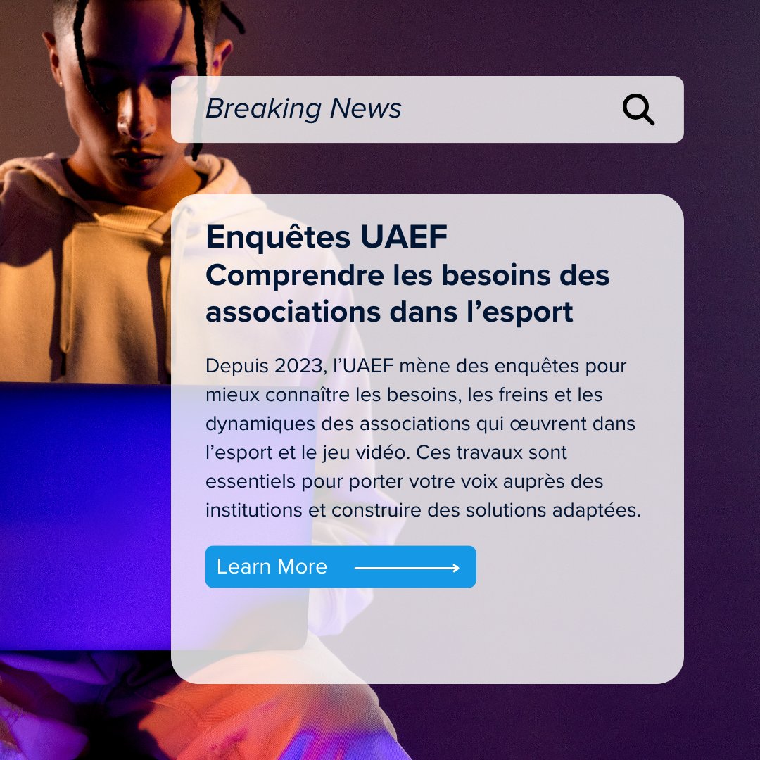 📷 [Enquêtes Union des Associations Esportives de France @uaef_officiel  – Comprendre les réalités du secteur associatif dans l’esport]
📷 À découvrir : union-asso-esport.fr/enquetes/?et_f…
#esport #jeuxvideo #association #France