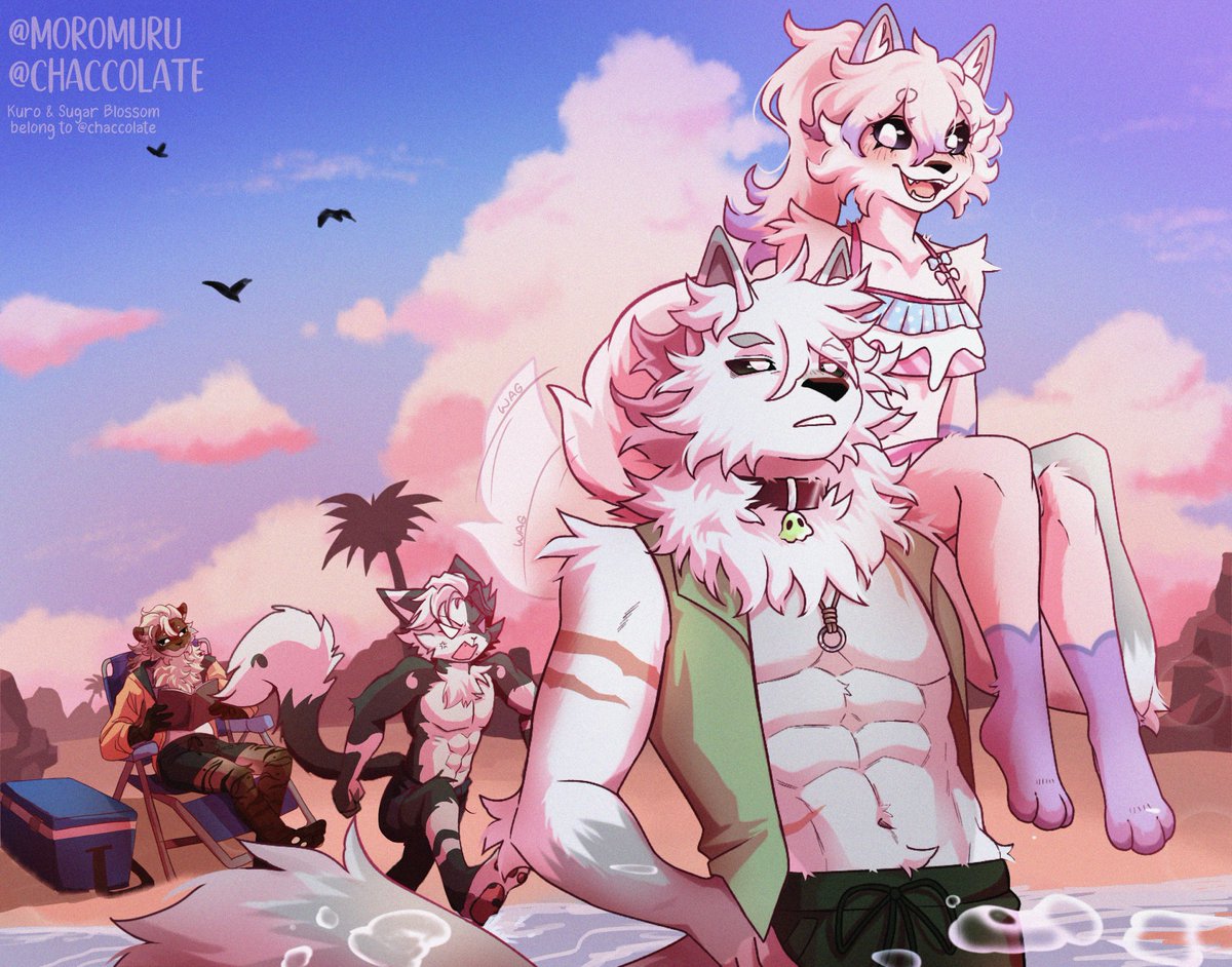 This was just a lil doodle of #flowerchase but ended up being a collab with the one and only <a href="/chaccolate/">Chacco ⛩️ check pinned 📌</a>! 

She did the background, shading, and drew our other ocs✨💖🏖️👻🍫

#SmilingCrittersAU #SmilingCrittersOC #NightmareCrittersOC