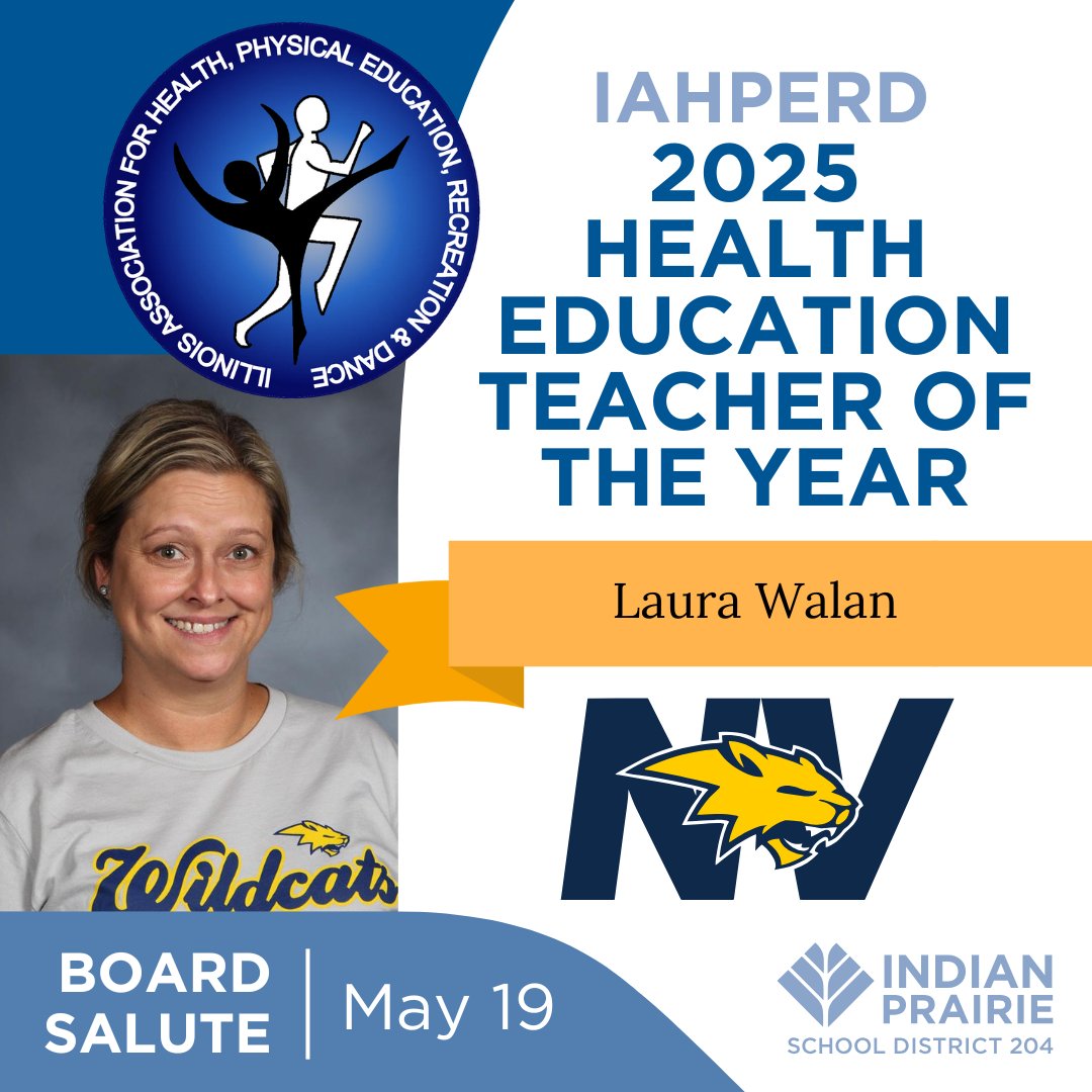 Indian Prairie 204 (@ipsd204) on Twitter photo Congratulations to Neuqua Valley health teacher, Laura Walan, on receiving the Health
Education Teacher of the Year from the Illinois Association for Health, Physical Education, Recreation and Dance. <a href="/NeuquaValley/">Neuqua Valley High School</a> #boardsalute Congratulations to Neuqua Valley health teacher, Laura Walan, on receiving the Health
Education Teacher of the Year from the Illinois Association for Health, Physical Education, Recreation and Dance. <a href="/NeuquaValley/">Neuqua Valley High School</a> #boardsalute