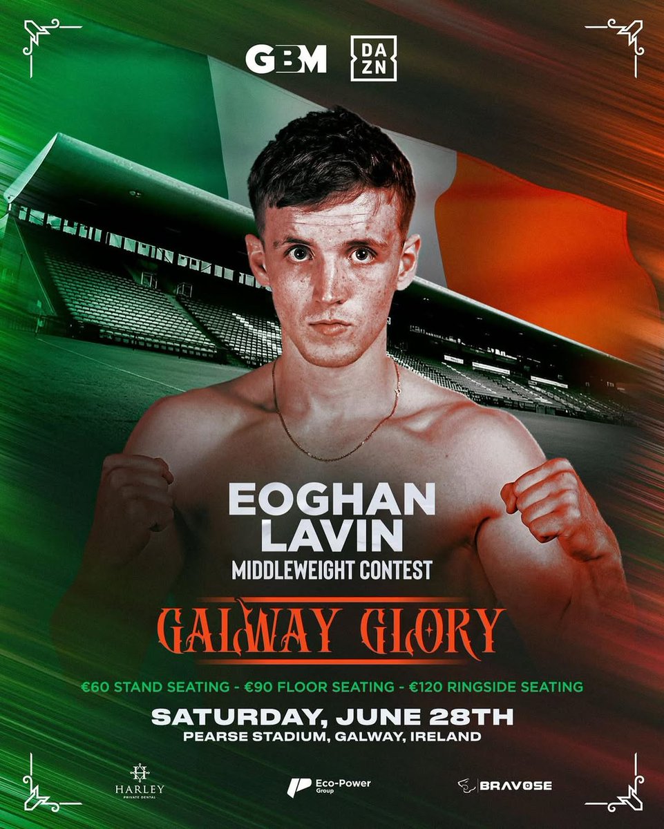 BoxingTicketsNI's tweet photo. * Fight News *

Eoghan Lavin returns for fight 6 as a pro on the GBM Sports #MolloyBenjamin card at Pearse Stadium in Galway on Saturday 28th June 

After fights in Belfast, Waterford, and Dublin, Lavin gets even closer to home https://t.co/nz12oL4HY0