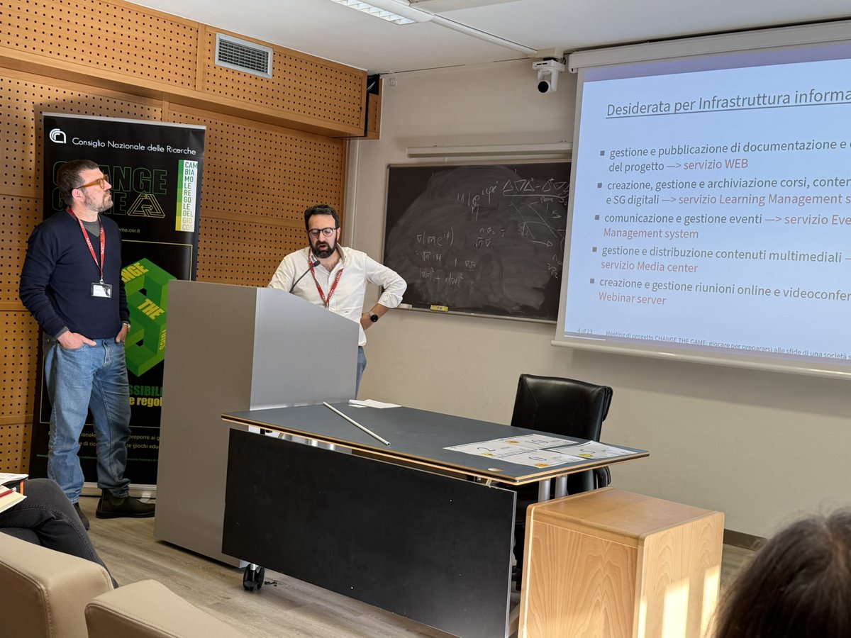 Progetti@CNR CHANGEGAME & Linguaggio della Ricerca (@cnr_changegame) on Twitter photo Si prosegue
Al microfono i colleghi del centro servizi informatici
Diffusione dei risultati: Sito Web+altre piattaforme digitali collegate e preparazione di uno special issue digitale di progetto
Marco Simonetti di IBE (Roma) e Giorgio Bartoccioni della Sede Centrale
<a href="/CNRsocial_/">CNR Consiglio Nazionale delle Ricerche</a> Si prosegue
Al microfono i colleghi del centro servizi informatici
Diffusione dei risultati: Sito Web+altre piattaforme digitali collegate e preparazione di uno special issue digitale di progetto
Marco Simonetti di IBE (Roma) e Giorgio Bartoccioni della Sede Centrale
<a href="/CNRsocial_/">CNR Consiglio Nazionale delle Ricerche</a>