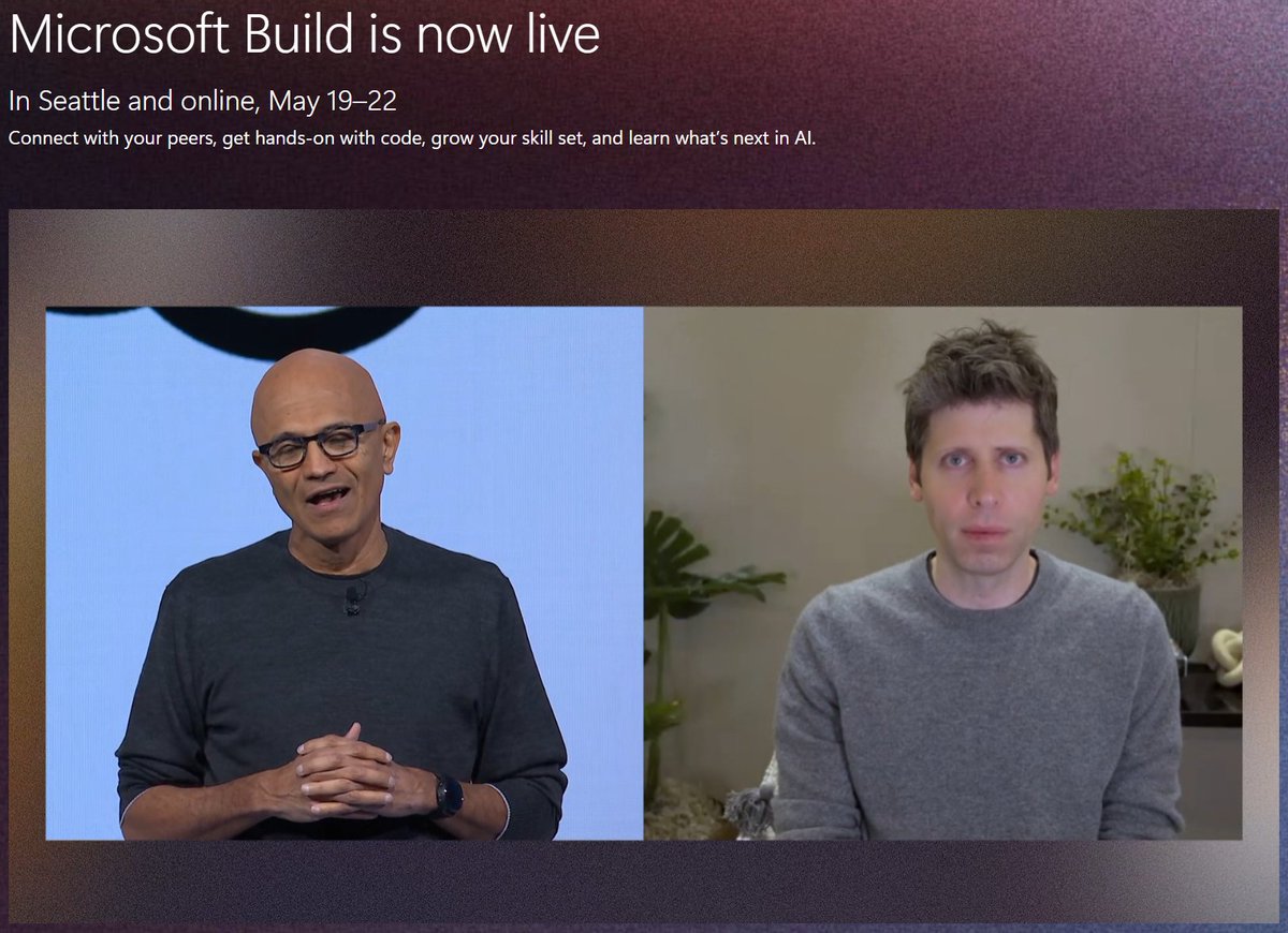 Great #MicrosoftBuild watching <a href="/sama/">Sam Altman</a> and <a href="/satyanadella/">Satya Nadella</a>