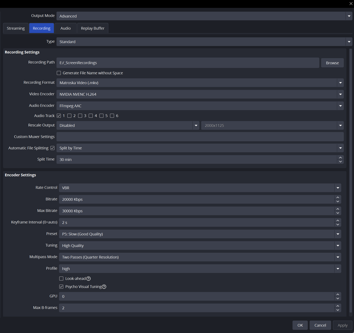 ChompDesign's tweet photo. For those wondering what my current OBS settings are for screen recording. I also record at 3840x2160 at 60fps.

#obs #screencapture #Blender https://t.co/riGj4xRGay