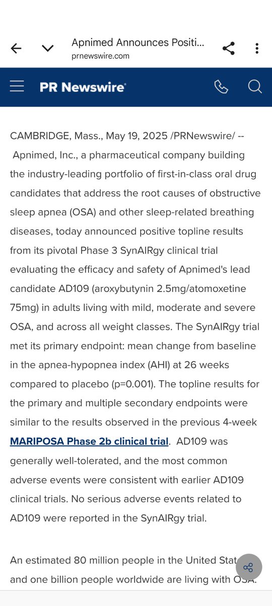 Combo repurposing (well, one is an enantiomer of an old drug) of an overactive bladder drug and an ADHD drug as a novel oral treatment for sleep apnea. Interesting, very interesting...