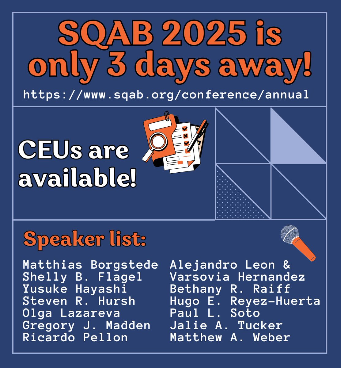 #SQAB2025DC is only 3 days away! You can find our speaker list both below and on our website, and CEUs are available for purchase. We look forward to seeing you in DC!