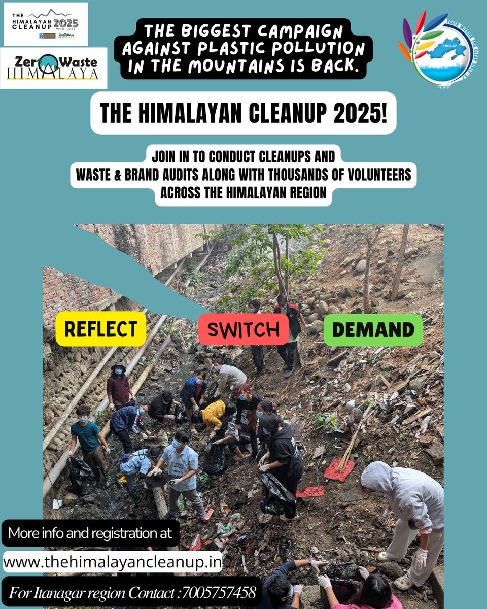 YMCRAP's tweet image. Be part of The Himalayan Cleanup 2025 with YMCR in Arunachal! 

Fight plastic pollution &amp;amp; clean our mountains. 

Connect with us to conduct cleanups or register on the THC website.