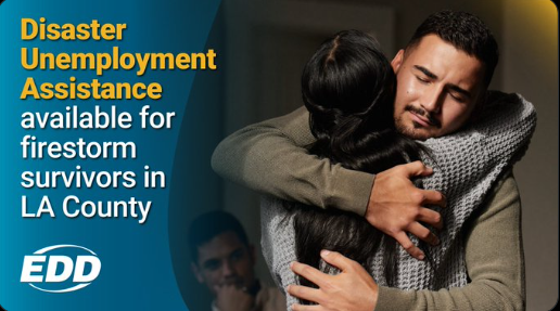The deadline to apply for Disaster Unemployment Assistance (DUA) for LA Firestorm survivors is June 10, 2025.  ✅  
For full details and to apply, visit bit.ly/ApplyDUA #DisasterRelief #UnemploymentHelp #CaliforniaWildfires #EDD