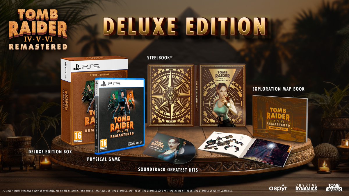 🚨 The Deluxe Edition of Tomb Raider IV-V-VI Remastered has finally been announced (in France for now)!
It will be launch on September 19, priced at €54.99 for PS5 &amp; Switch.
The Standard Edition will also be available in retail on the same date for Switch, PS5 &amp; PS4 at €34.99!