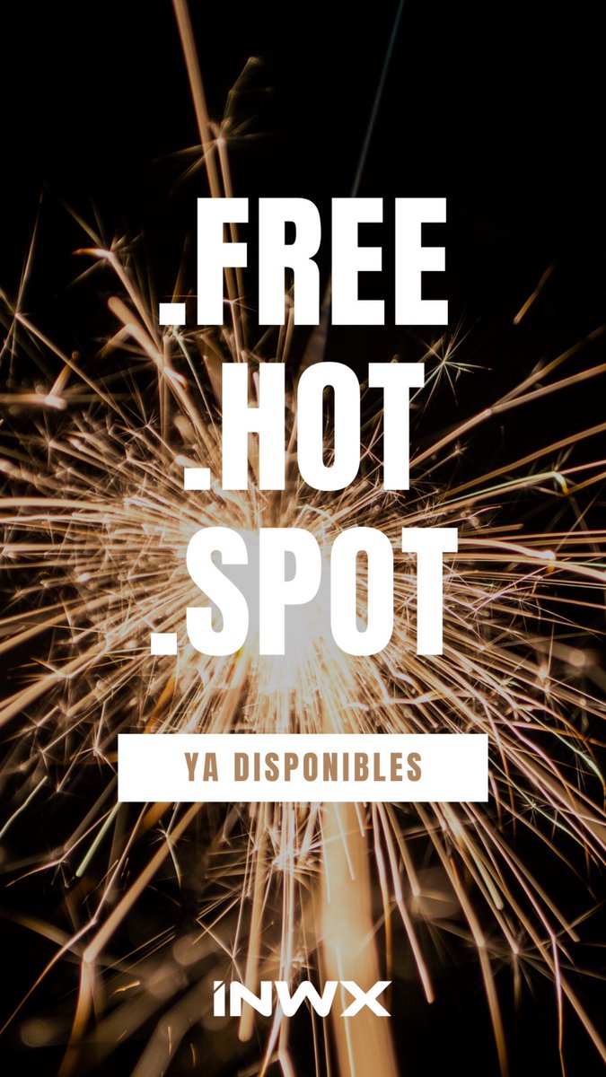 Recién salidos del horno… ¡Ya están aquí tres nuevas extensiones! Como siempre, las tienes disponibles desde el primer día en <a href="/inwxES/">INWX España - Expertos en dominios</a> 
Hoy hemos añadido .free, .hot y .spot, date prisa, aún hay muy buenos dominios genéricos disponibles 🚀