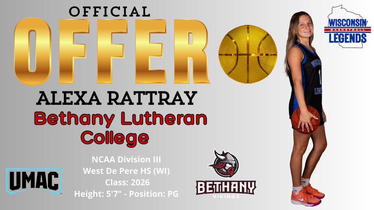Wisconsin Legends (@wilegends) on Twitter photo 🚨OFFICIAL OFFER ALERT🚨Congrats to OUR LEGEND
<a href="/Alexarattray00/">Alexa Rattray</a> earning a D3 offer from
<a href="/BethanyWbb/">BLC Women’s Basketball</a> 👏THANK YOU Head Coach <a href="/emmapurfeerst/">Emma Purfeerst</a> & Staff💙🖤We appreciate you believing in OUR LEGENDS #BeALEGEND #LEGENDSLiveHERE 🚨OFFICIAL OFFER ALERT🚨Congrats to OUR LEGEND
<a href="/Alexarattray00/">Alexa Rattray</a> earning a D3 offer from
<a href="/BethanyWbb/">BLC Women’s Basketball</a> 👏THANK YOU Head Coach <a href="/emmapurfeerst/">Emma Purfeerst</a> & Staff💙🖤We appreciate you believing in OUR LEGENDS #BeALEGEND #LEGENDSLiveHERE