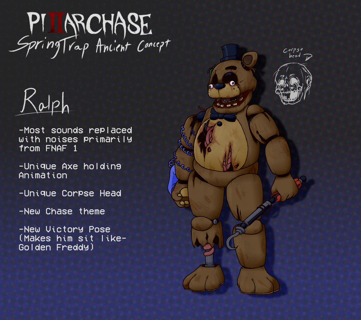 VancyYea's tweet image. Saw someone do their own take on Stuffed Freddy as a skin so I wanted to do my own take for funzies.
#PC2 #PillarChase2 #FNAF