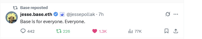 official base acc just retweeted base is for everyone imagine fading lol 

dexscreener.com/base/0xD769d56…