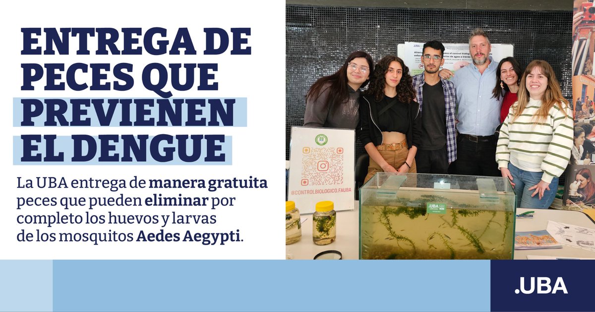 ENTREGA DE PECES QUE PREVIENEN EL DENGUE 🦟❌

Un equipo de estudiantes y docentes de <a href="/AgronomiaUBA/">FAUBA</a> entrega de manera gratuita peces que pueden eliminar huevos y larvas de los mosquitos Aedes Aegypti en reservorios de agua.