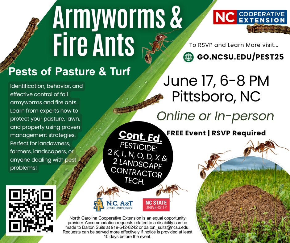 Terri Billeisen (@theterribee) on Twitter photo It's almost June so let's discuss some fall armyworms and fire ants! <a href="/chathamcounty/">darryl purse</a>🔗eventbrite.com/e/armyworm-fir… It's almost June so let's discuss some fall armyworms and fire ants! <a href="/chathamcounty/">darryl purse</a>🔗eventbrite.com/e/armyworm-fir…