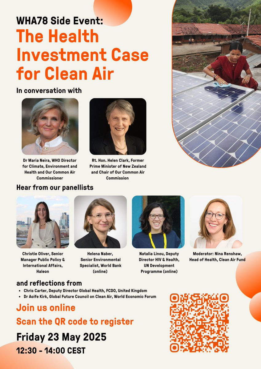 Clean Air Fund (@cleanairfund) on Twitter photo 📢 Join us online for a #WHA78 side event exploring the health investment case for clean air!
Building on the achievements of the <a href="/WHO/">World Health Organization (WHO)</a> 2nd Global Conference on #AirPollution and Health, we'll hear the latest evidence on the economics of better #AirQuality from senior experts, 📢 Join us online for a #WHA78 side event exploring the health investment case for clean air!
Building on the achievements of the <a href="/WHO/">World Health Organization (WHO)</a> 2nd Global Conference on #AirPollution and Health, we'll hear the latest evidence on the economics of better #AirQuality from senior experts,