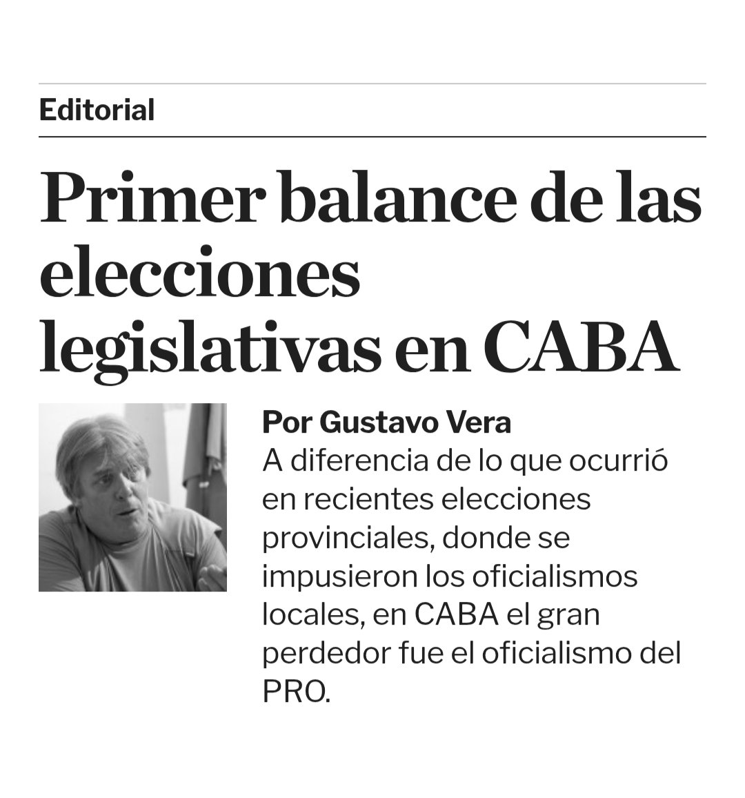 Primer balance de las elecciones legislativas en CABA

A diferencia de lo que ocurrió en recientes elecciones provinciales, donde se impusieron los oficialismos locales, en CABA el gran perdedor fue el oficialismo del PRO.

✍️ Gustavo Vera 
lapoliticaonline.com/gustavo-vera/p…
