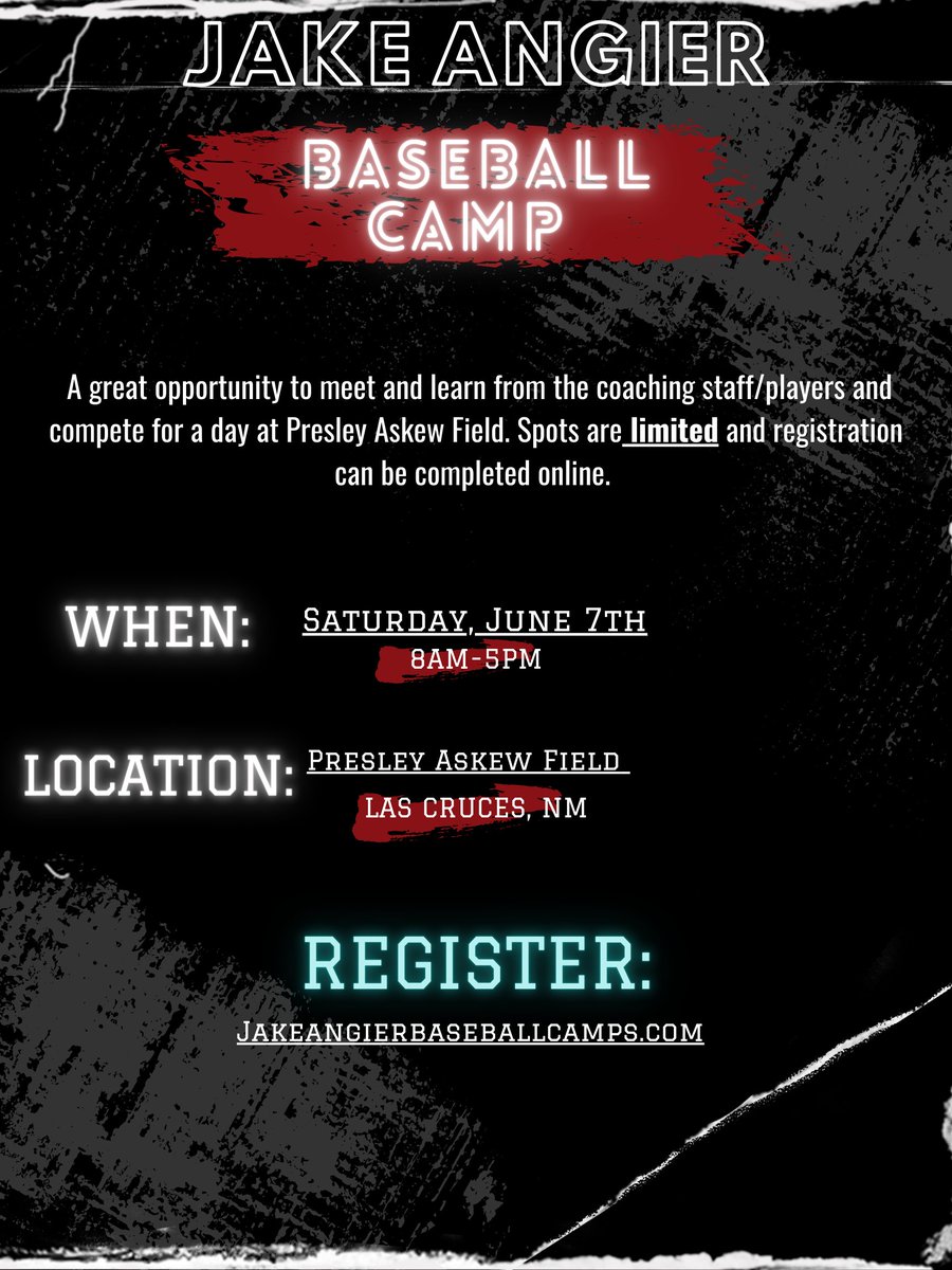 ⚾️3 weeks out! Spots filling quickly. Perform in front of, and learn from the NMSU Baseball coaching staff!

More details and registration if you follow the link below 👇