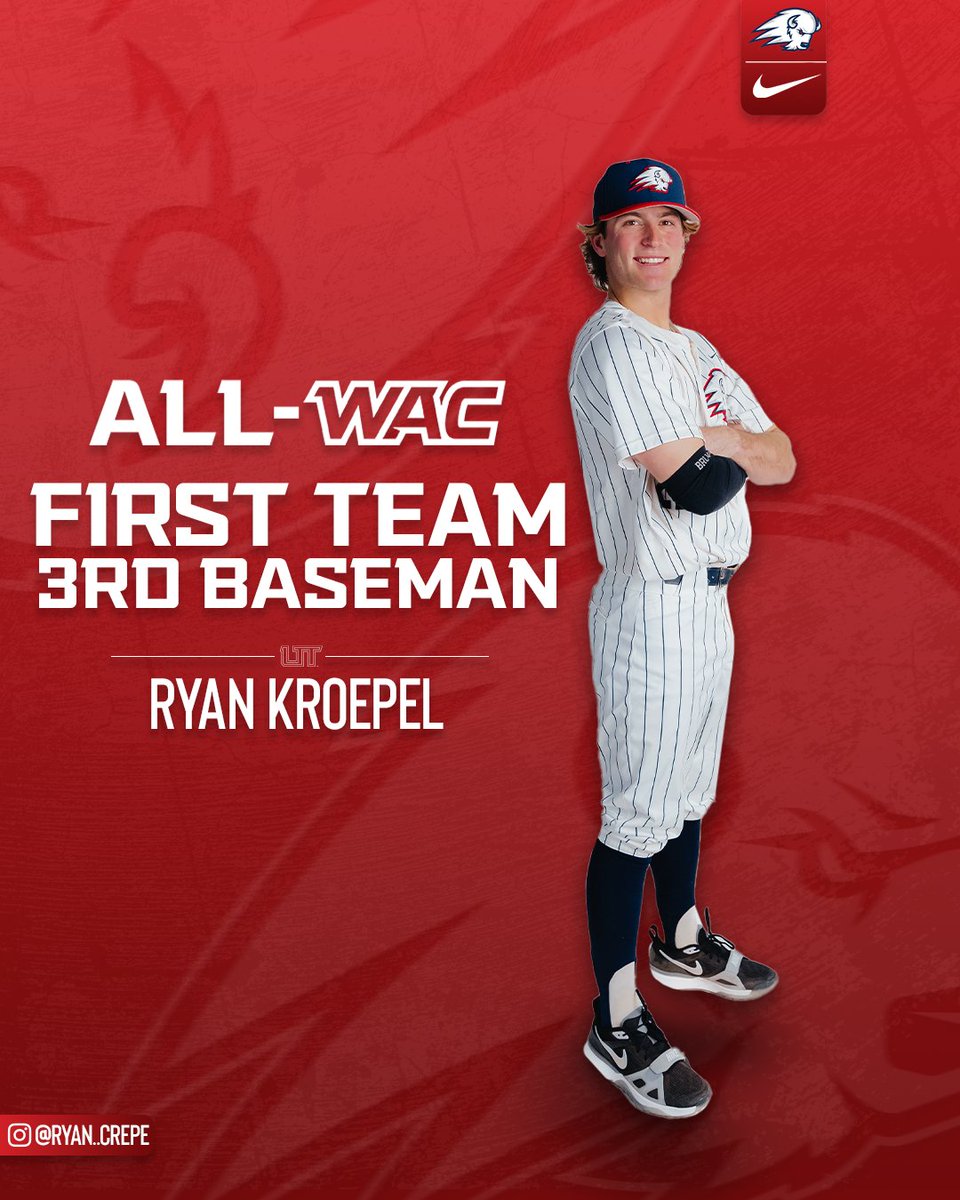 Utah Tech Baseball (@utahtech_base) on Twitter photo FIRST TEAM ALL-WAC
<a href="/KroepelRyan/">ryan kroepel</a>
⚾️ - WAC Leader in BA (conference play) .467
⚾️ - 2nd in BA (.387)
⚾️ - T-3rd in Hits (75)
⚾️ - 8th in SLG% (.572) and OB% (.458)
⚾️ - T-11th in Doubles (14)
AND
⚾️ - 3rd in WAC in Saves (8)
#UtahTechBlazers | #WACbsb FIRST TEAM ALL-WAC
<a href="/KroepelRyan/">ryan kroepel</a>
⚾️ - WAC Leader in BA (conference play) .467
⚾️ - 2nd in BA (.387)
⚾️ - T-3rd in Hits (75)
⚾️ - 8th in SLG% (.572) and OB% (.458)
⚾️ - T-11th in Doubles (14)
AND
⚾️ - 3rd in WAC in Saves (8)
#UtahTechBlazers | #WACbsb