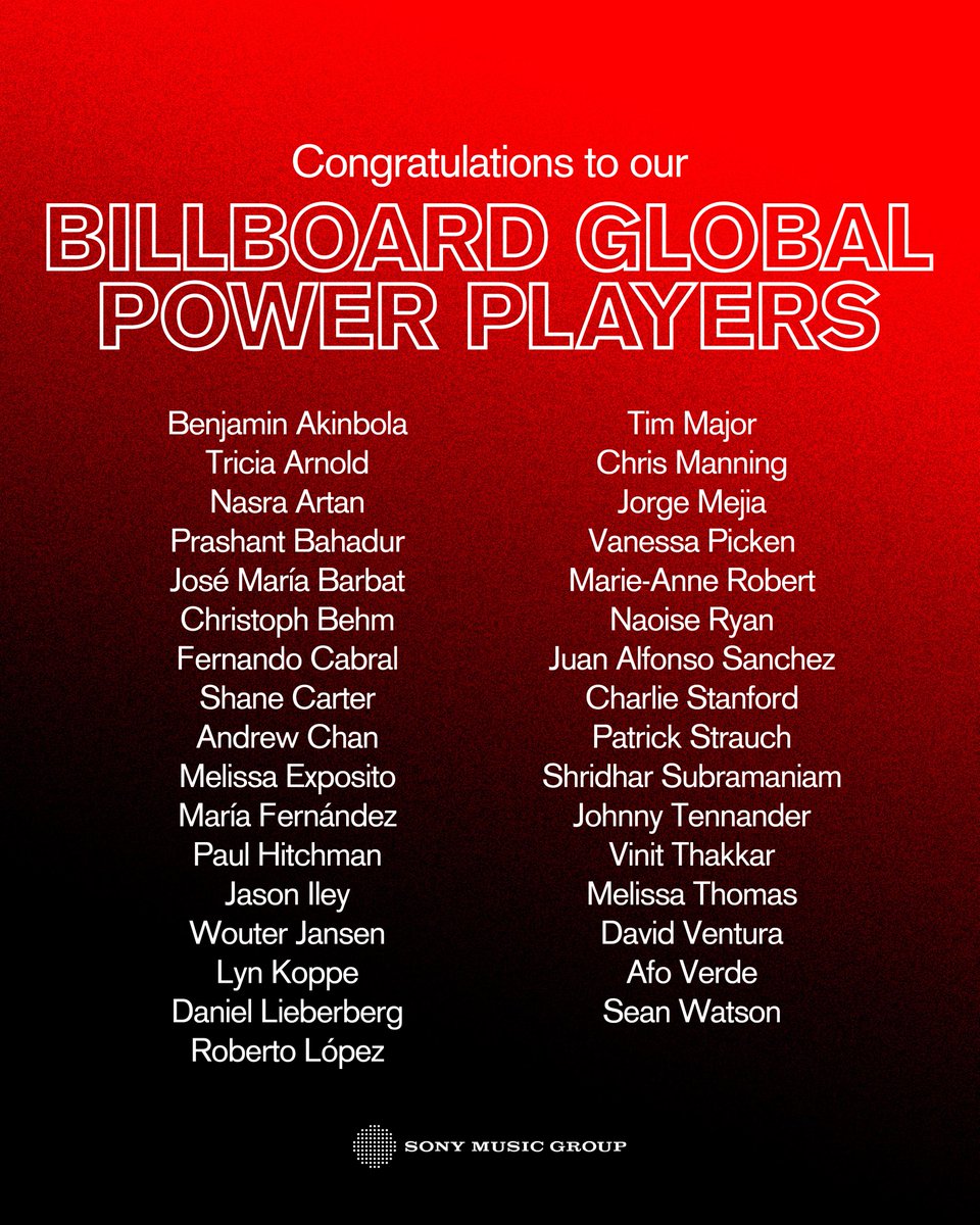 sonymusicnews's tweet image. Congratulations to our 2025 Billboard Global Power Players!
