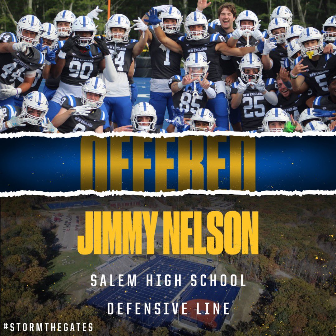 Jimmy Nelson C/O 2026 (@jimmynelson_55) on Twitter photo I am truly Blessed to announce my first official offer form <a href="/UNEfootball/">University of New England Football</a>. After a great conversation with <a href="/Coach_ARob_/">Adam Robinson</a> #AGTG #Stormthegates I am truly Blessed to announce my first official offer form <a href="/UNEfootball/">University of New England Football</a>. After a great conversation with <a href="/Coach_ARob_/">Adam Robinson</a> #AGTG #Stormthegates