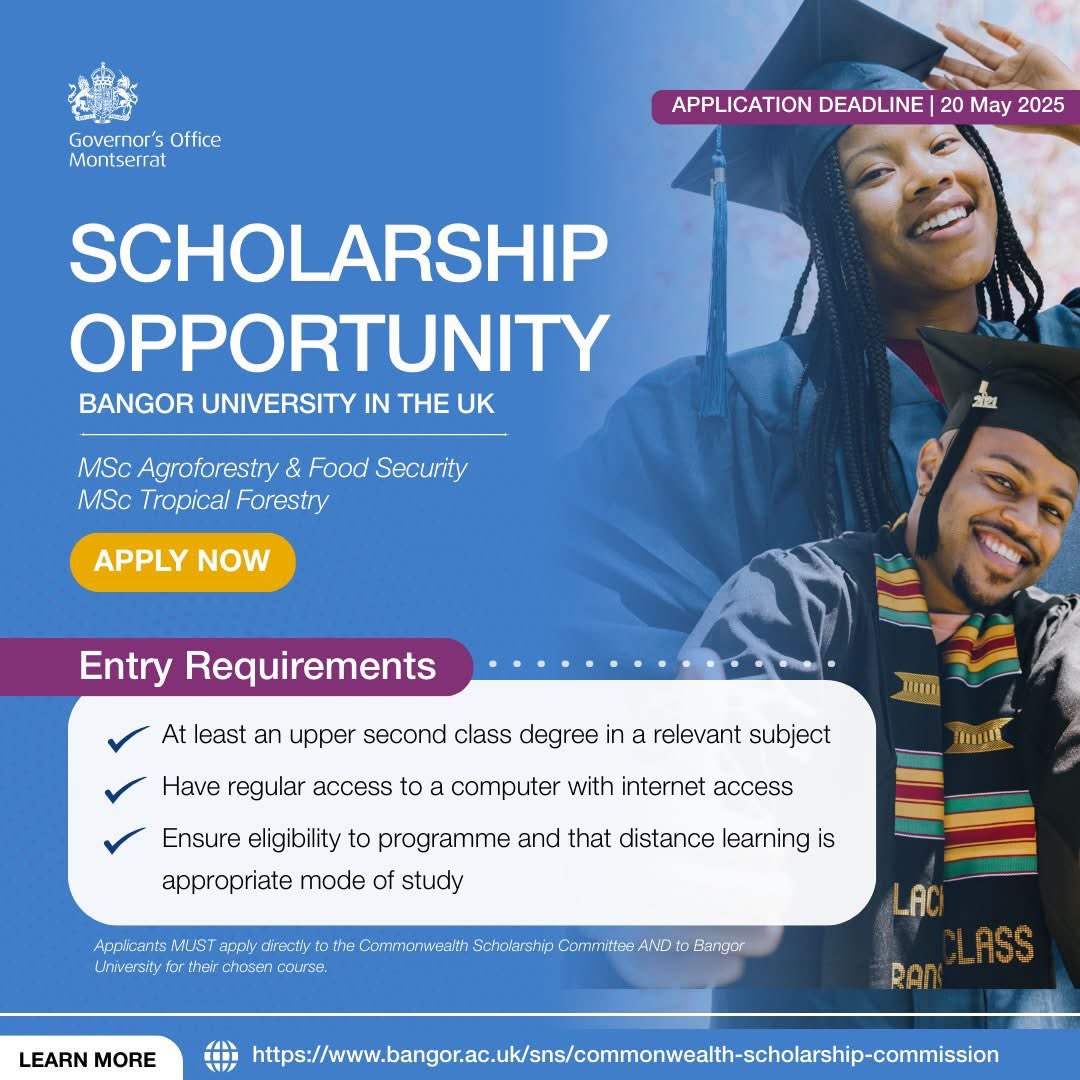 Bangor University has 10 Commonwealth Distance Scholarships for 2025 in MSc Agroforestry &amp; Food Security
 / MSc Tropical Forestry

Eligibility: Applicants from developing Commonwealth countries. The deadline is coming up soon! 

shorturl.at/MRTDk